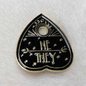 He / They Ouija Planchette Gothic Pronoun Enamel Pin